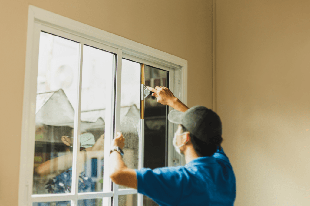 a man cleaning a window