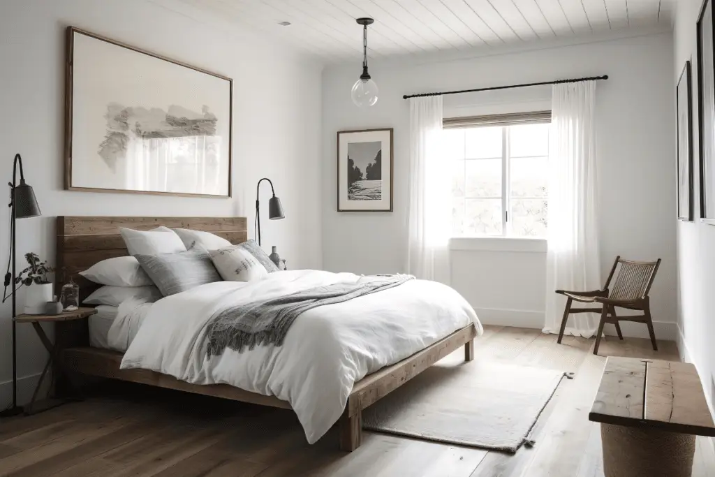 a bedroom with a bed and a chair